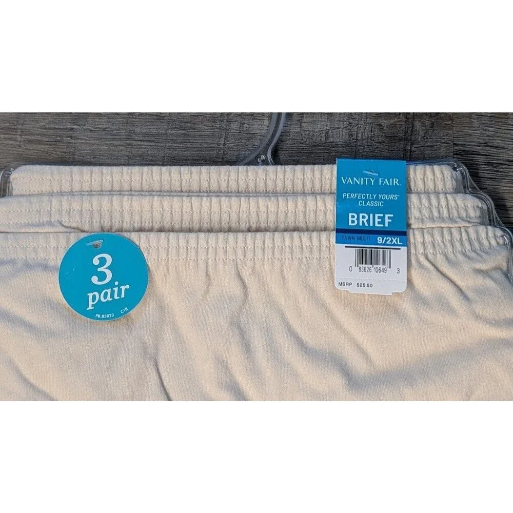 Vanity Fair BRIEFS Underwear 9 2XL Perfectly Yours 15320 Biege 100% COTTON 3PK